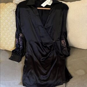 Zara Black Long Sleeve Dress with Embroidered Details